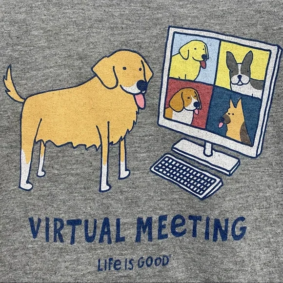 Life is Good Crusher Tee Virtual Meeting Dogs Gray XS - Picture 4 of 9
